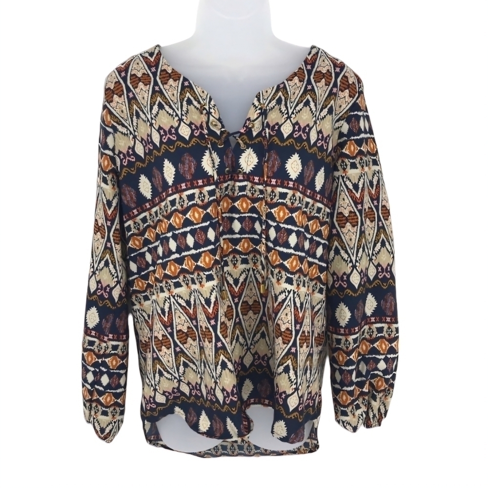 Time to Bloom Peasant Style Long Sleeve Tunic Top Size L